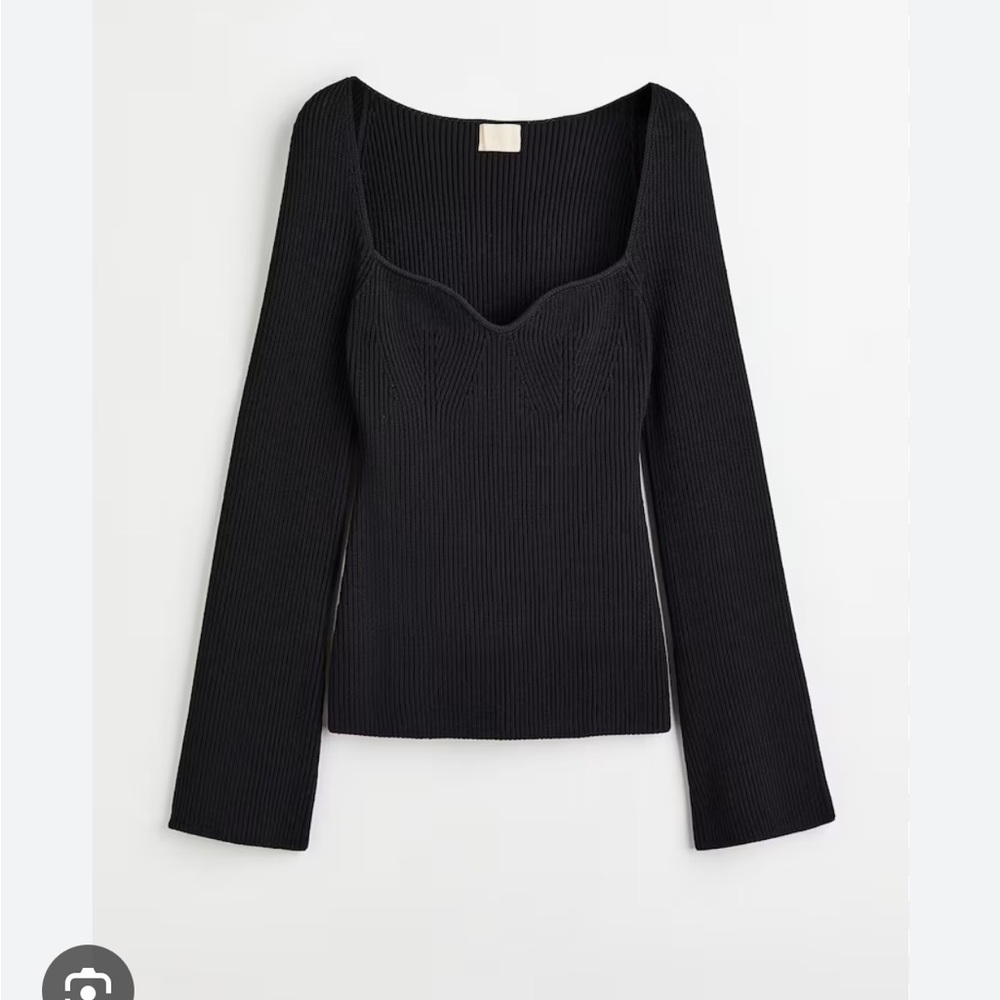 H&M Black Ribbed Sweetheart Neckline Top